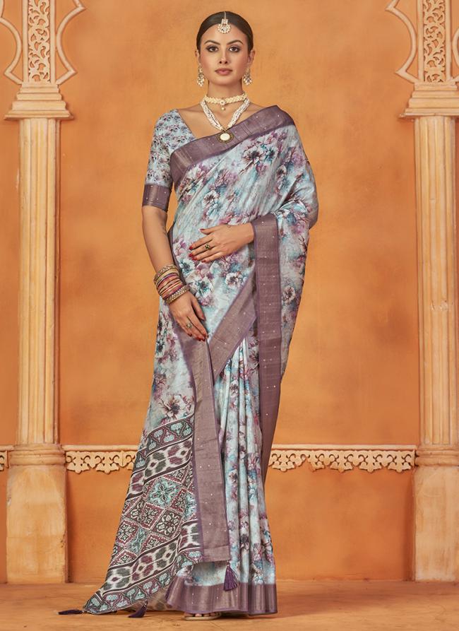 Silk Grey Festival Wear Digital Print Saree